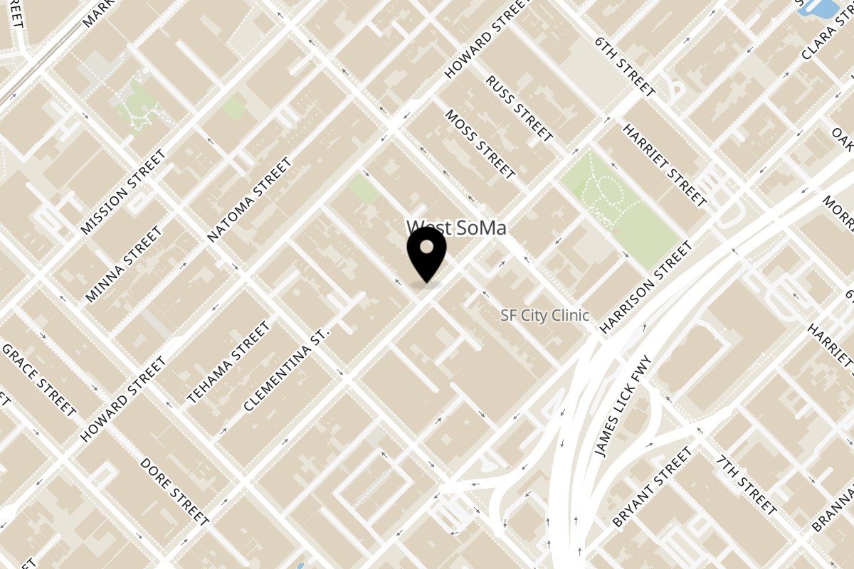 Map showing the location of Chaat Corner Express on 1138 Folsom St in San Francisco